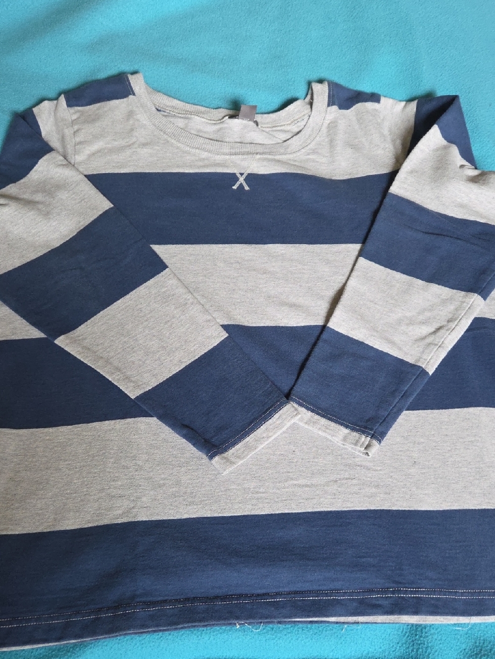Eddie Bauer Navy and Light Gray Striped Long Sleeve Tee
